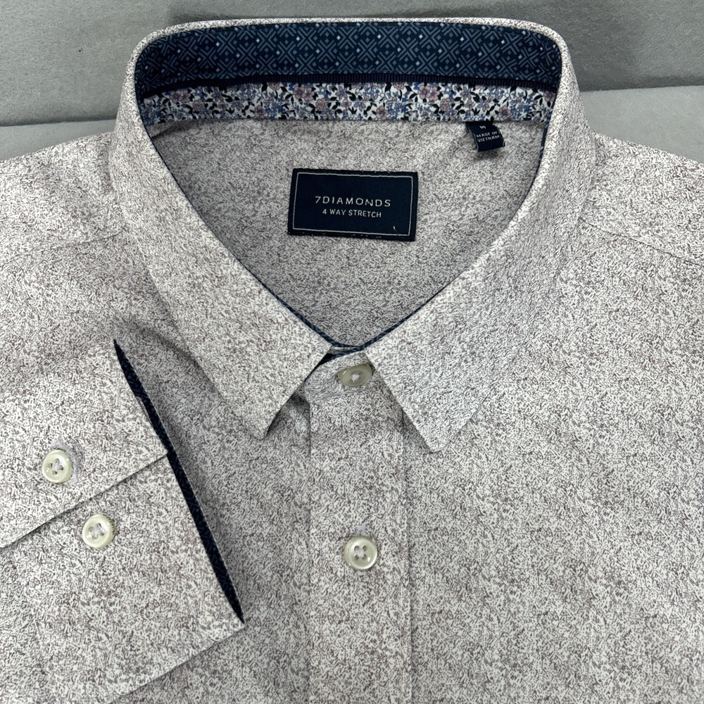 7 Diamonds Revival 4-Way Stretch Woven Shirt Men Medium Purple White Performance